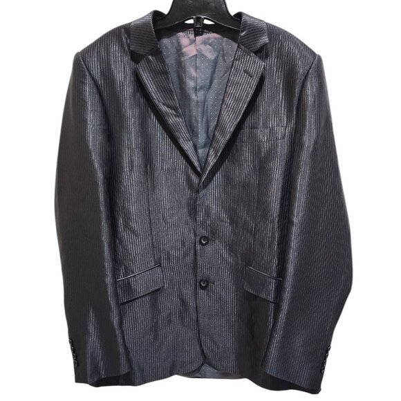 V&D Black Label Men's Blazer 40 Silver Striped Satin Lined Jacket Dressy Party - Picture 1 of 15